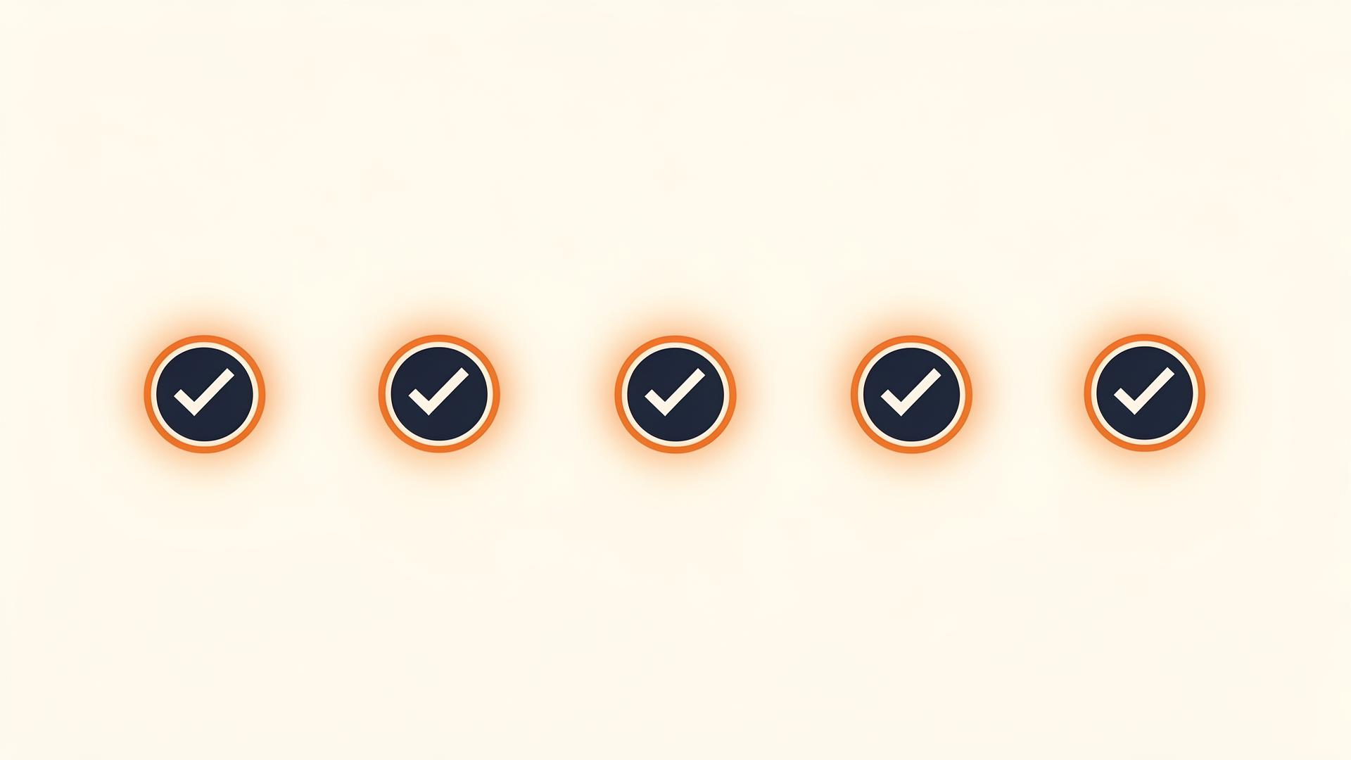 Editorial illustration of five glowing warning signals above an office desk.